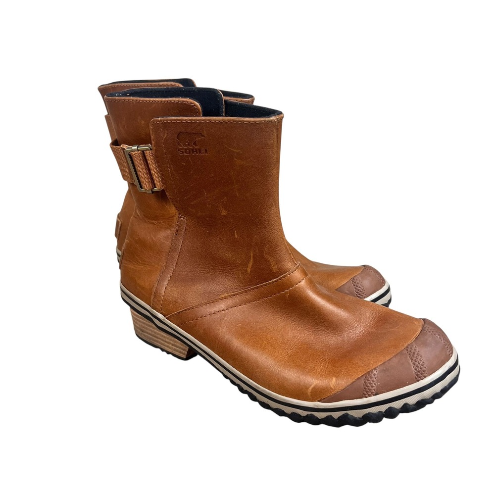 Sorel Slimpack II Ginger Brown Leather Waterproof Ankle Boots Women 9.5